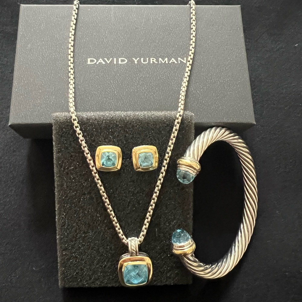 David Yurman Albion Blue Topaz with 18k Gold Set